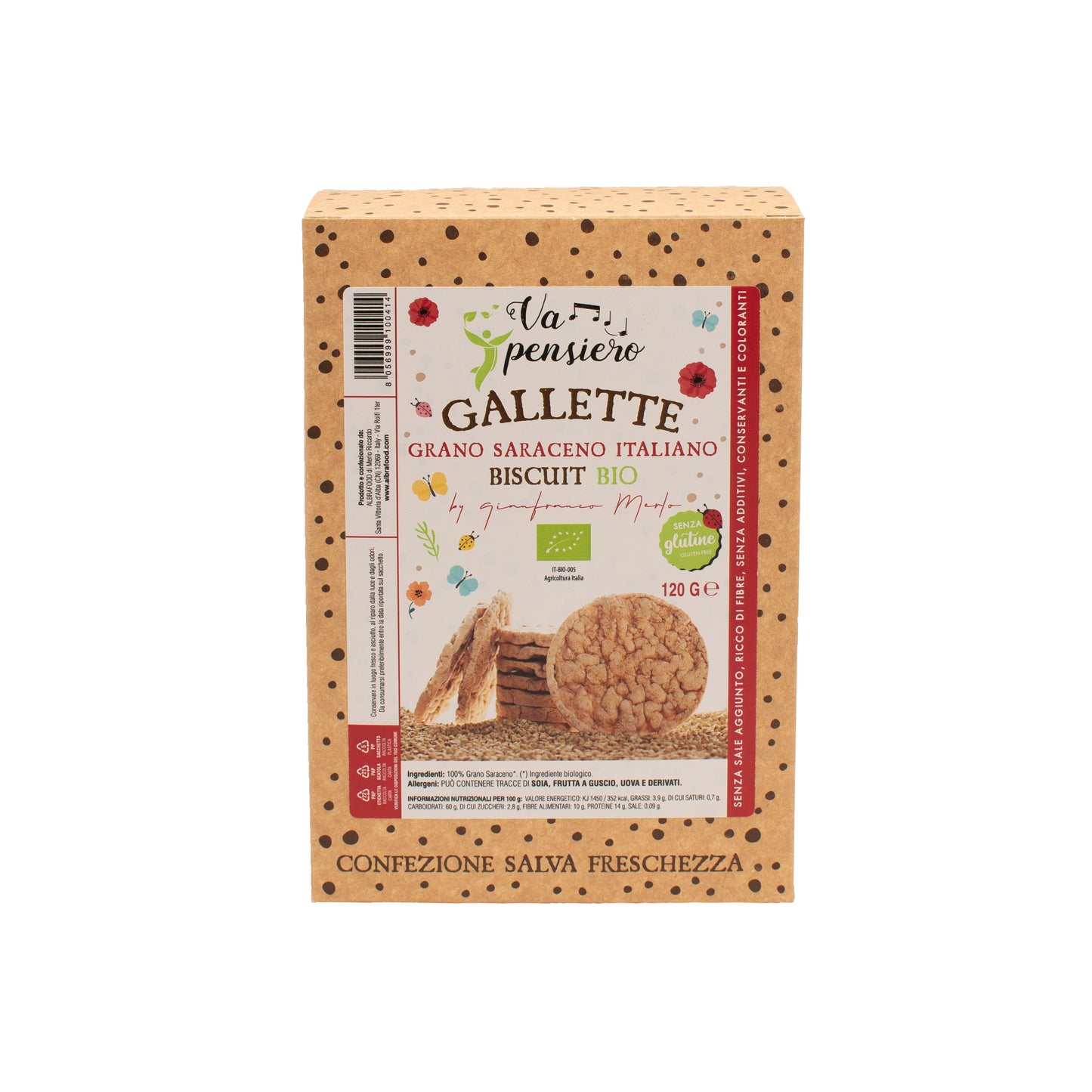 Gallette di grano saraceno italiano biscuit bio da 120g. Prodotto biologico, agricoltura Italia.